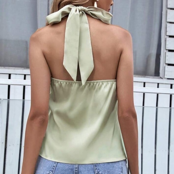 Satin Twist Detail Halter Tank Top - Picture 8 of 8